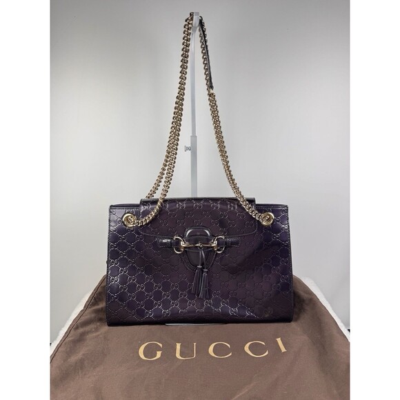 Gucci Handbags - Gucci Emily Chain Flap Shoulder Bag Guccissima Purple Patent Leather Large